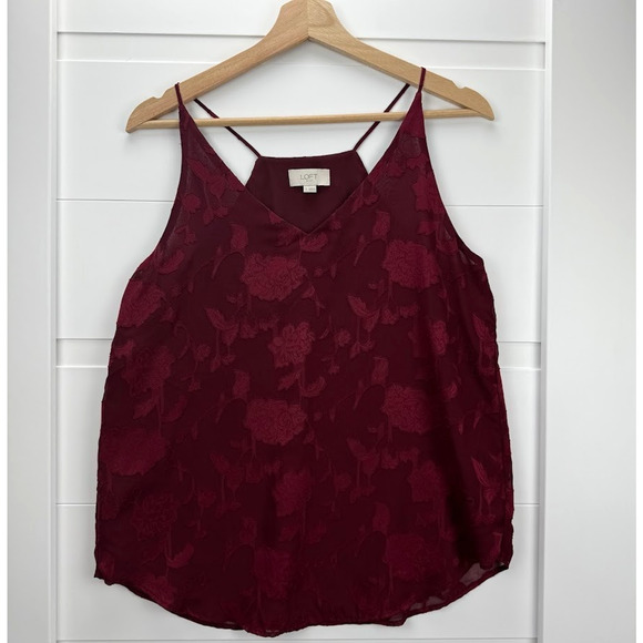 LOFT Tops - Loft Womens‎ Lined V-Neck Downtown Cami in Flowers Size Small Burgundy